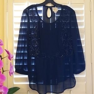 Navy Maeve Sequin Blouse